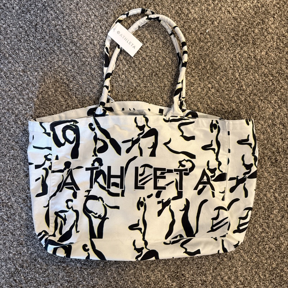 Athleta Tote Bag NWT White with Black Abstract Graphic Pwer of She Large Canvas